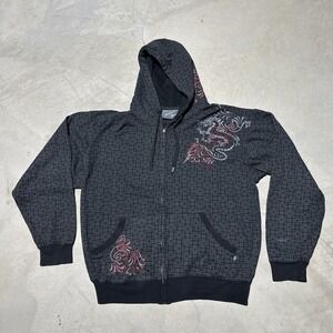 Sapphire Lounge Hoodie Jacket Skater Checkered Vintage Y2K Full Zip Mens Size L